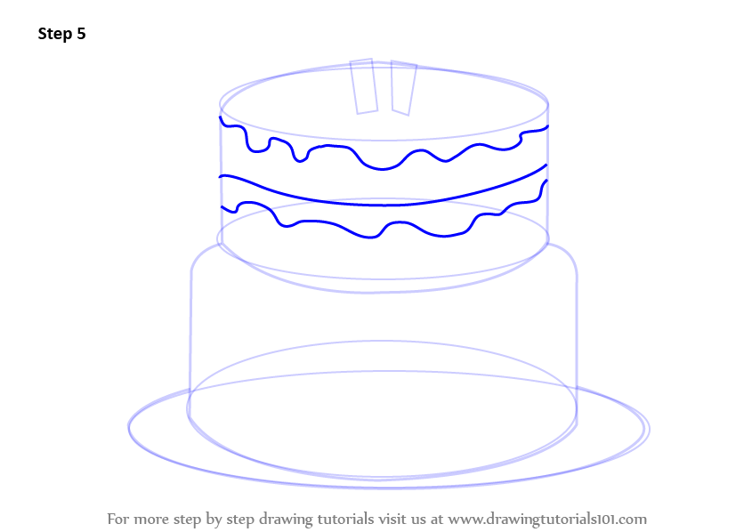 Learn How to Draw a Birthday Cake (Cakes) Step by Step : Drawing Tutorials