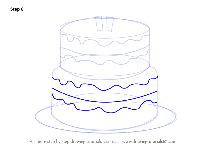 Learn How to Draw a Birthday Cake (Cakes) Step by Step : Drawing Tutorials