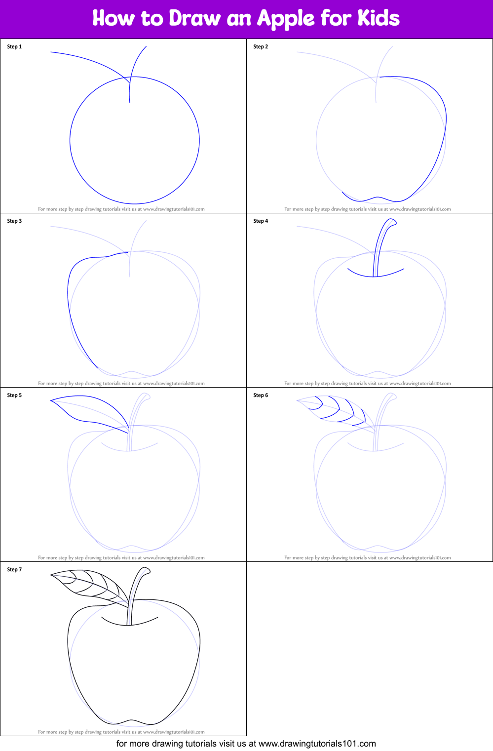 draw apple step drawing fruits sheet printable