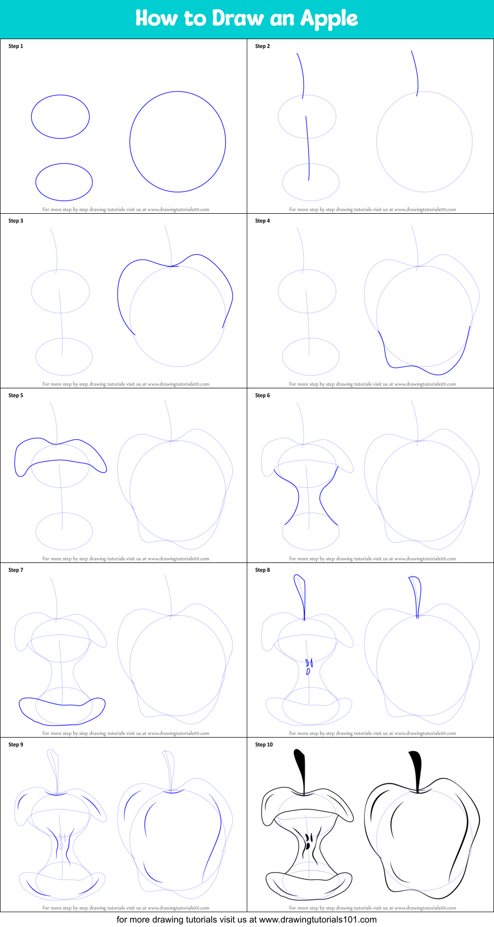 How to Draw an Apple Printable Step by Step