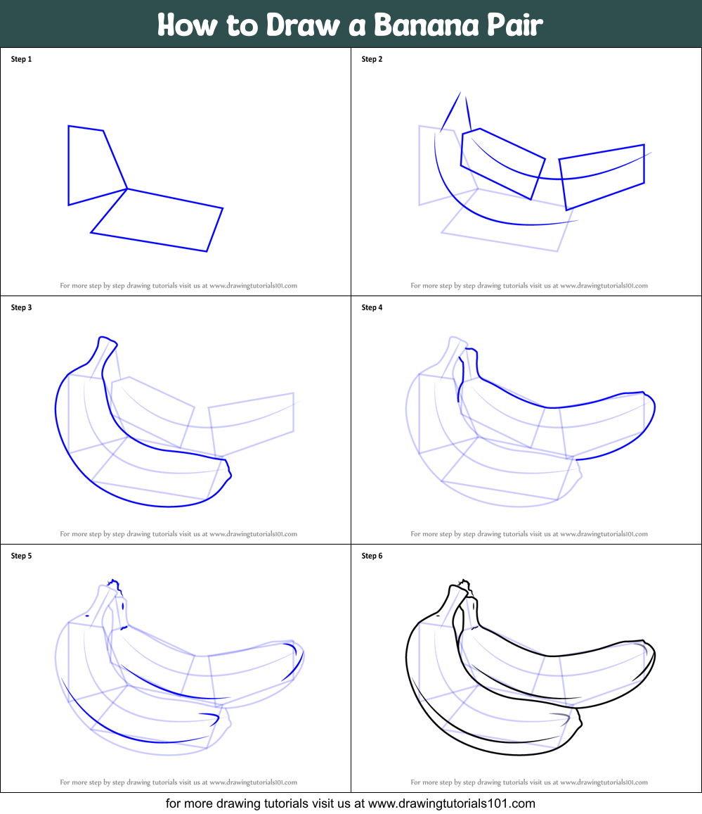 How to Draw a Banana Pair Printable Step by Step