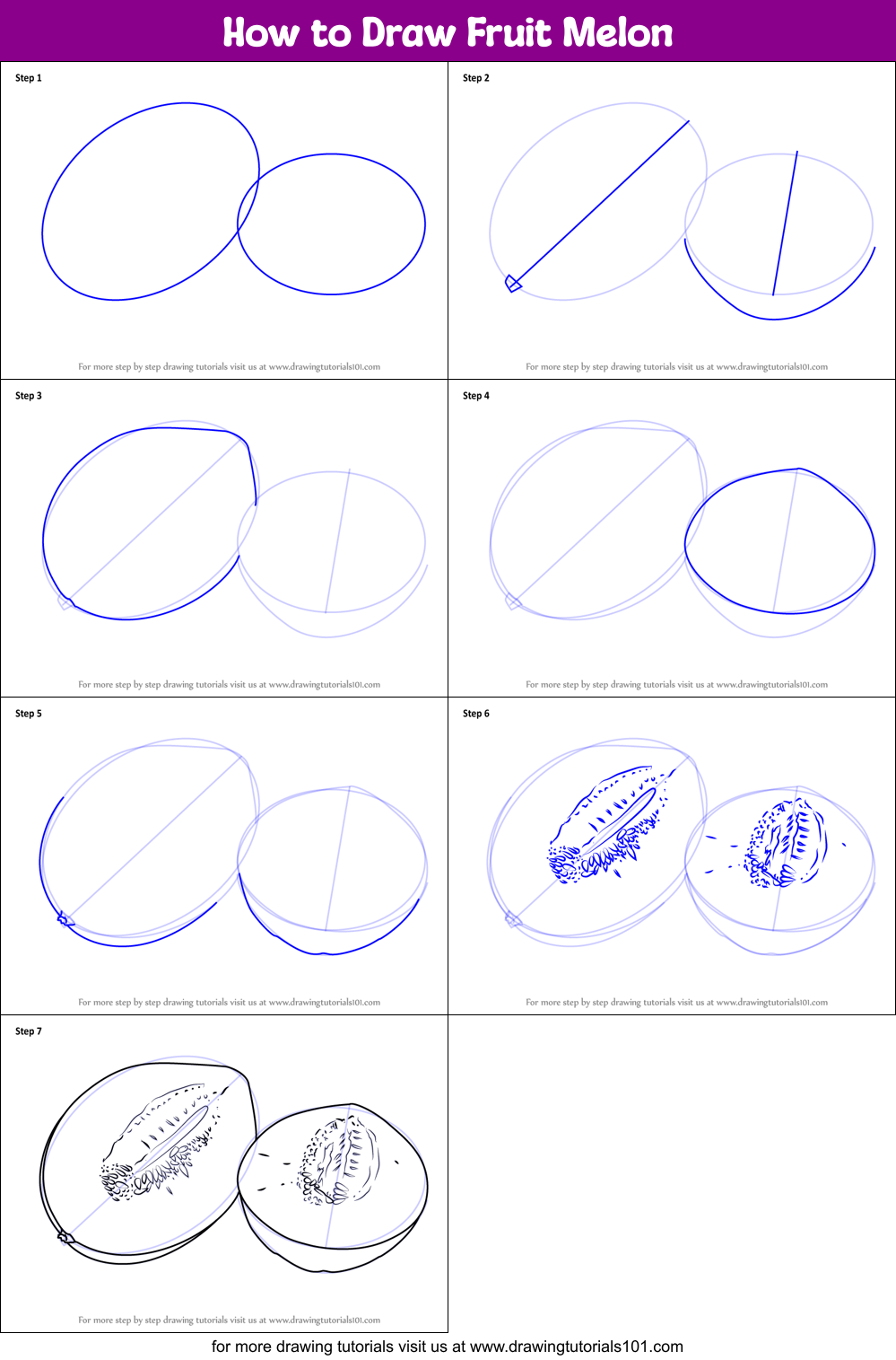 How to Draw Fruit Melon printable step by step drawing sheet 