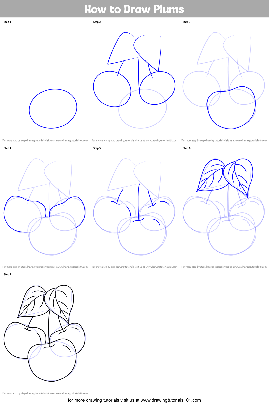 How to Draw Plums (Fruits) Step by Step | DrawingTutorials101.com