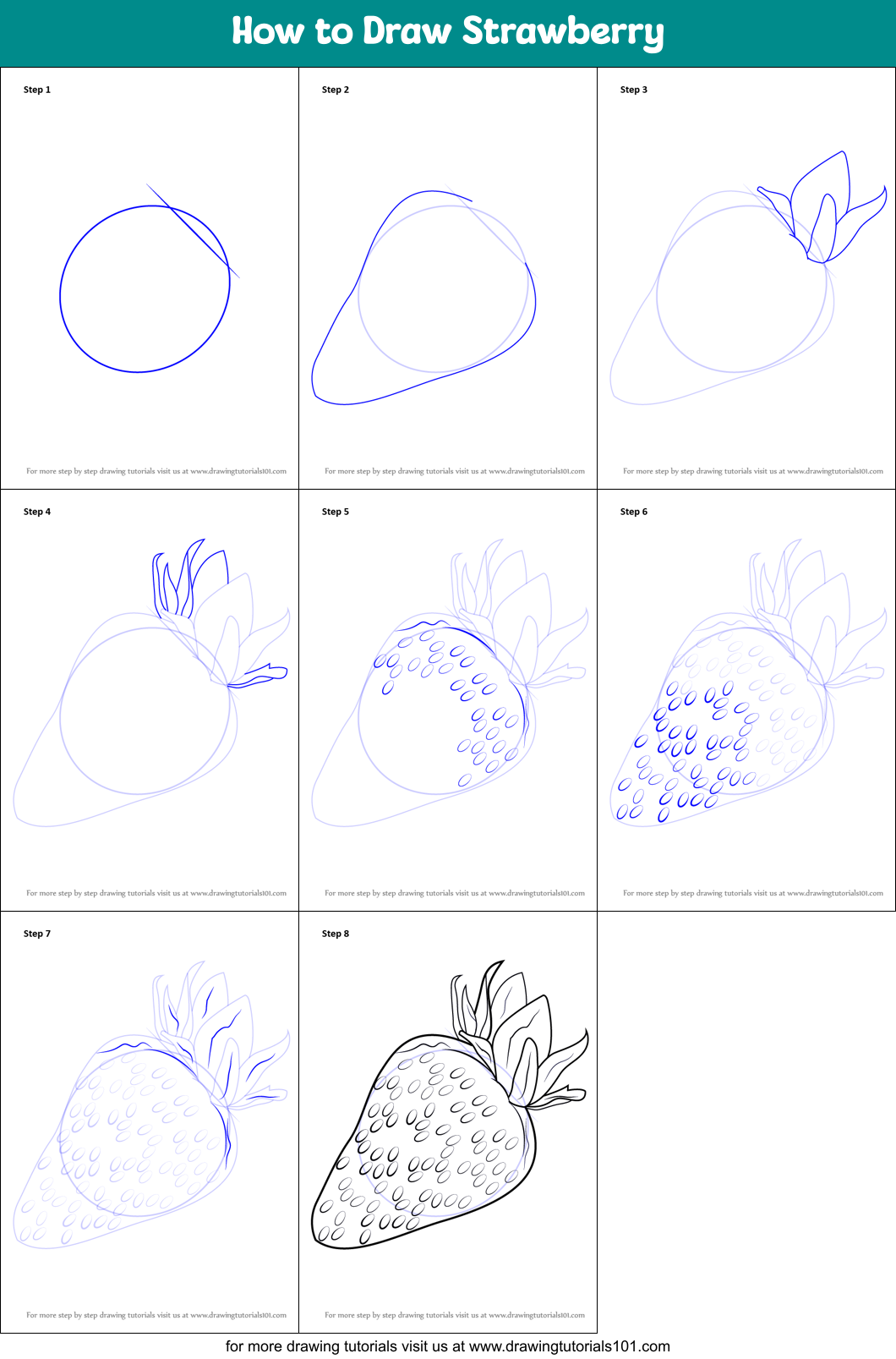 How to Draw Strawberry (Fruits) Step by Step | DrawingTutorials101.com