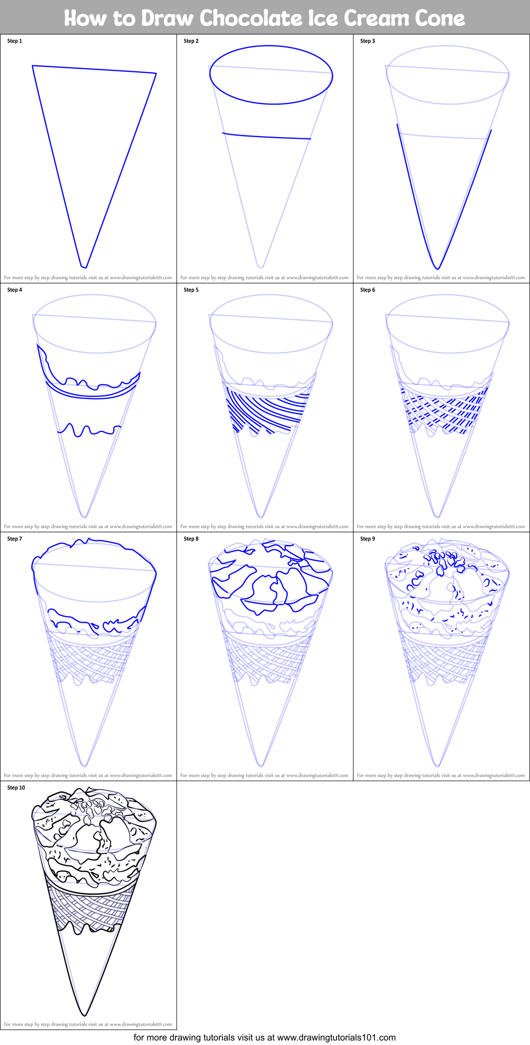 How to Draw Chocolate Ice Cream Cone Printable Step by Step