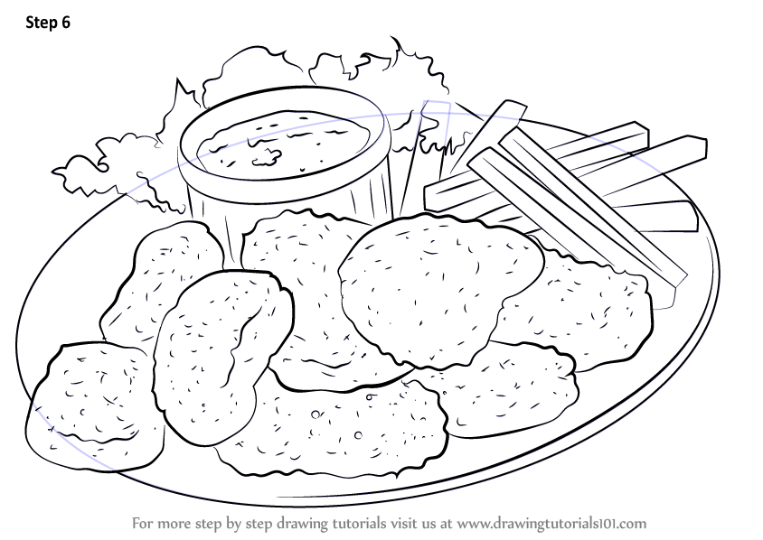 Learn How to Draw Chicken Nuggets (Snacks) Step by Step : Drawing Tutorials