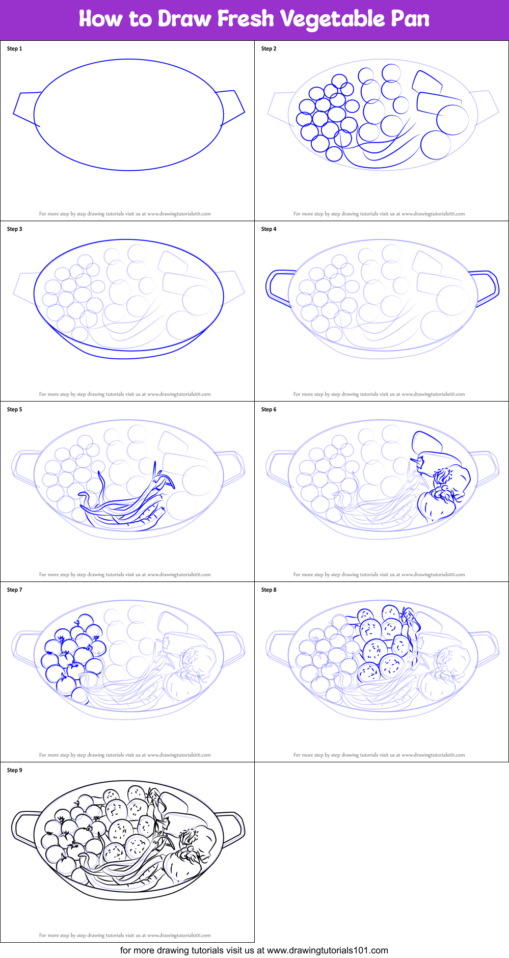 How to Draw Fresh Vegetable Pan Printable Step by Step