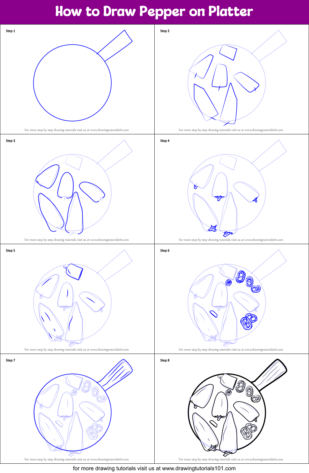 How to Draw Pepper on Platter Printable Step by Step