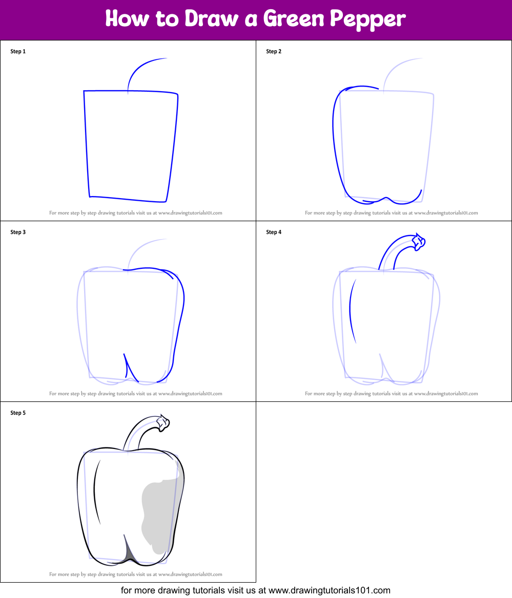 How to Draw a Green Pepper Printable Step by Step