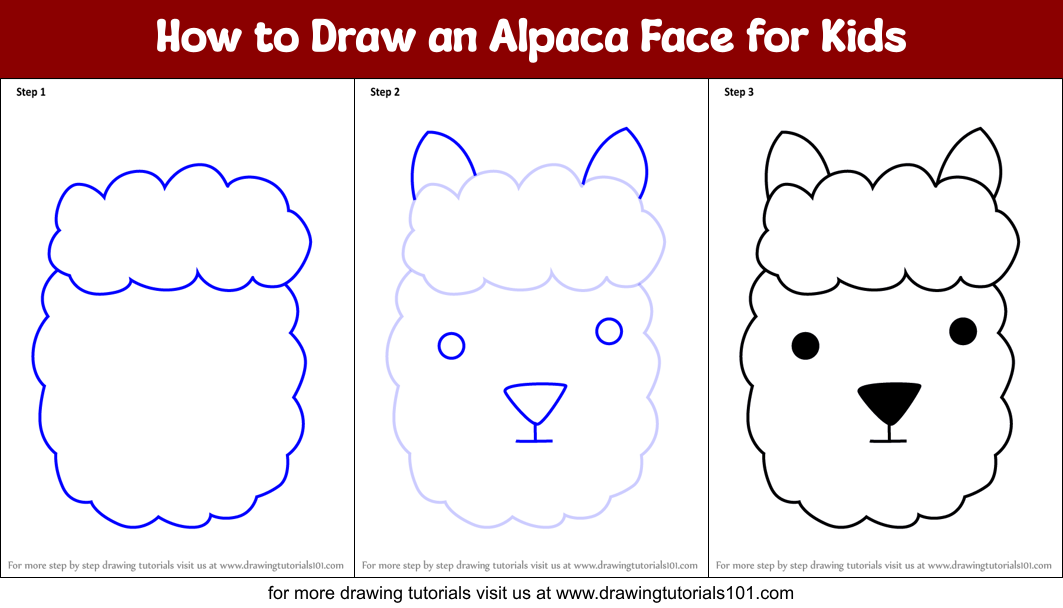 How to Draw an Alpaca Face for Kids Printable Step by Step