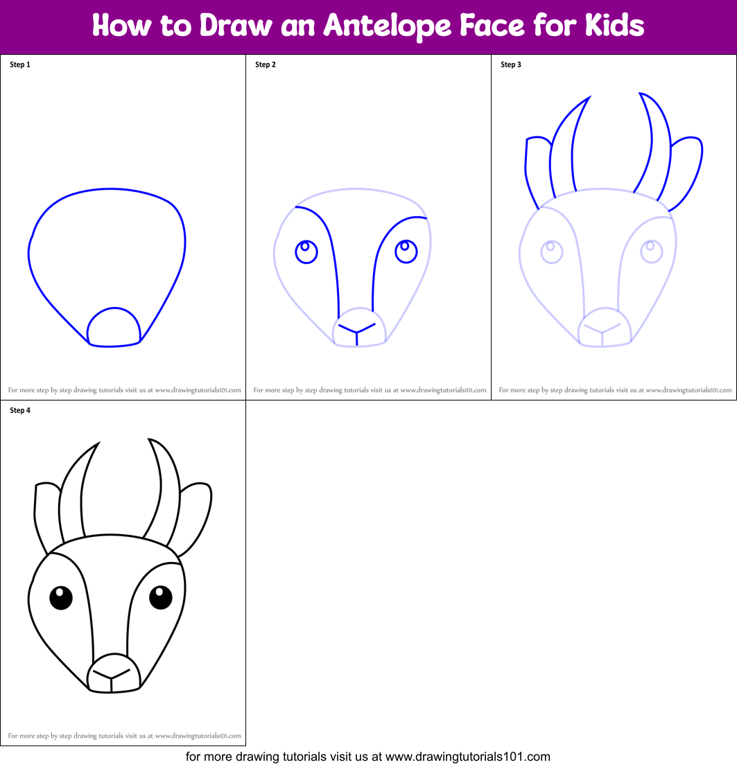 How to Draw an Antelope Face for Kids Printable Step by Step