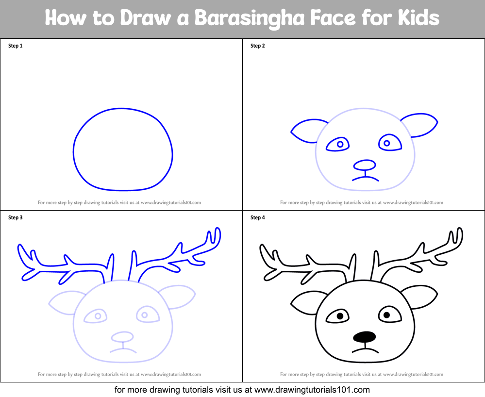 How to Draw a Barasingha Face for Kids Printable Step by Step