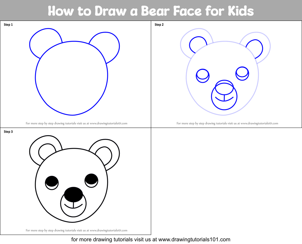 How to Draw a Bear Face for Kids Printable Step by Step