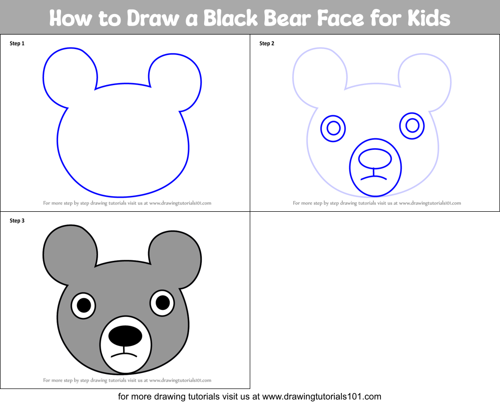 How to Draw a Black Bear Face for Kids Printable Step by Step