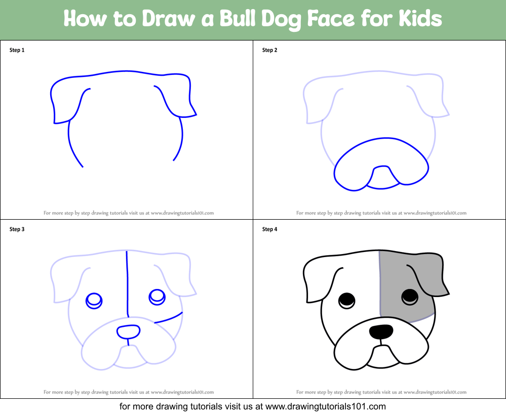 How to Draw a Bull Dog Face for Kids Printable Step by Step