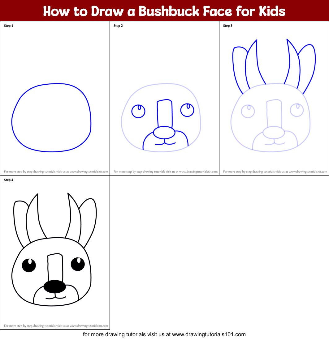How to Draw a Bushbuck Face for Kids Printable Step by Step