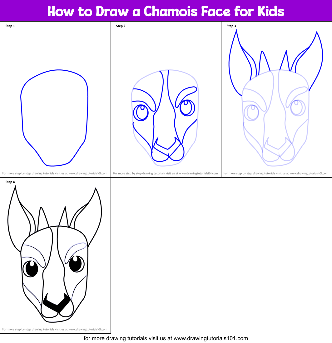 How to Draw a Chamois Face for Kids Printable Step by Step