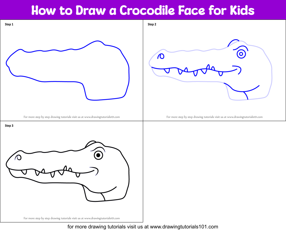 How to Draw a Crocodile Face for Kids Printable Step by Step