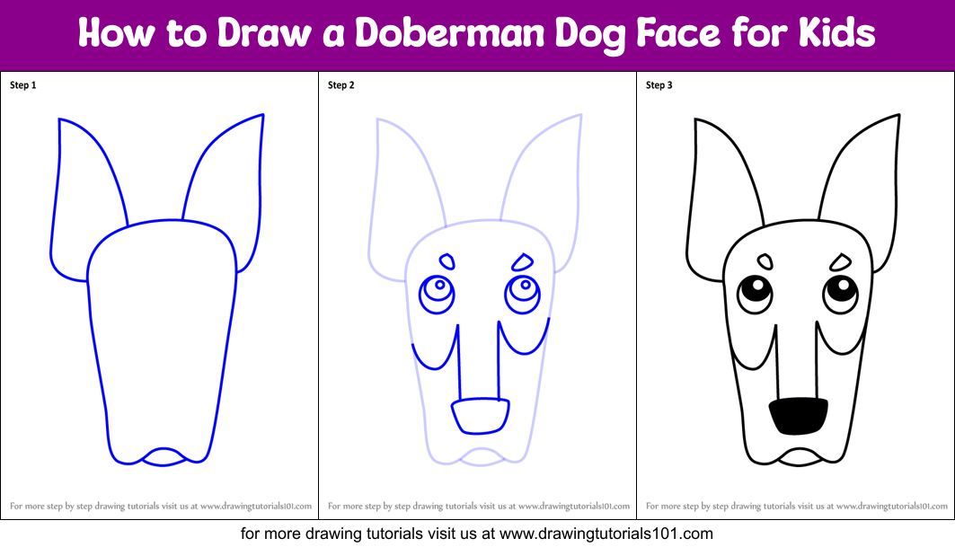 How to Draw a Doberman Dog Face for Kids Printable Step by Step