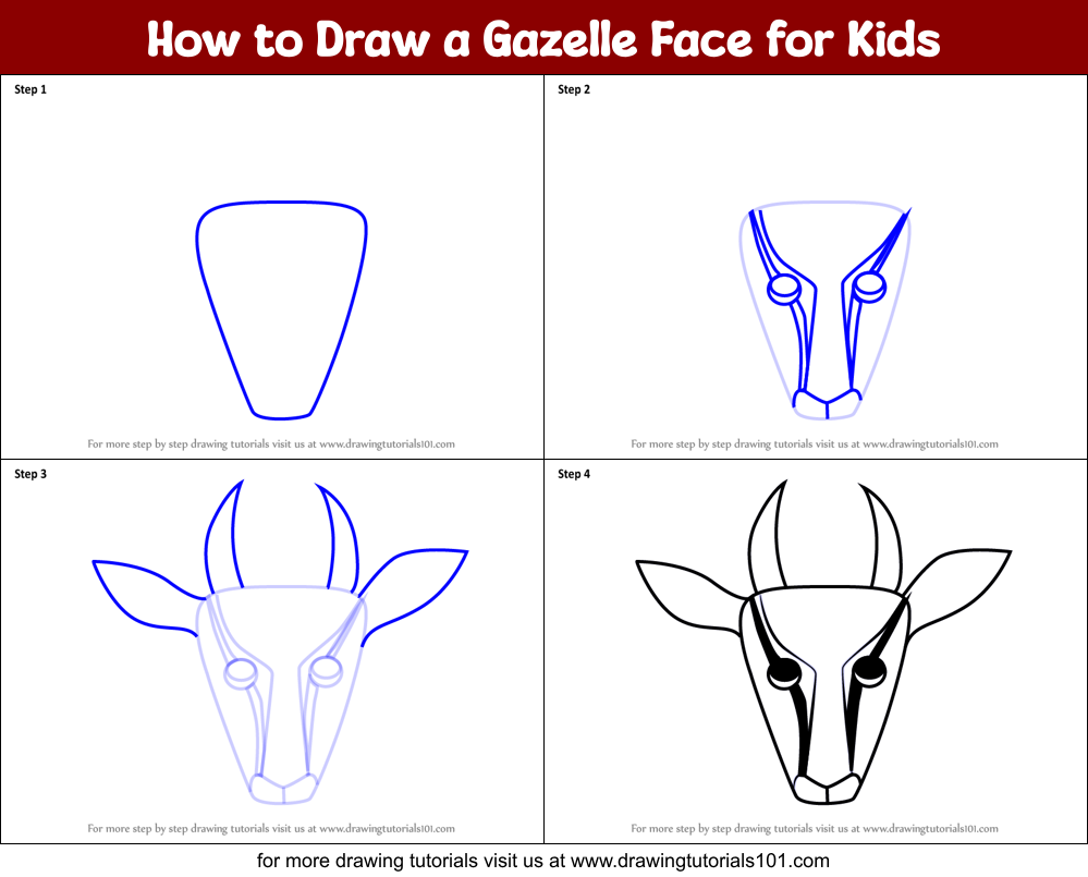 How to Draw a Gazelle Face for Kids Printable Step by Step
