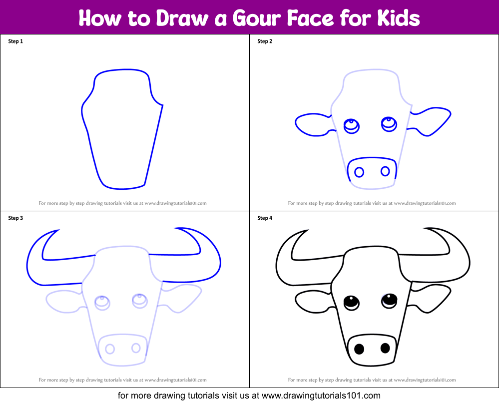 How to Draw a Gour Face for Kids Printable Step by Step