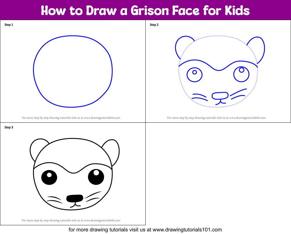 How to Draw a Grison Face for Kids Printable Step by Step