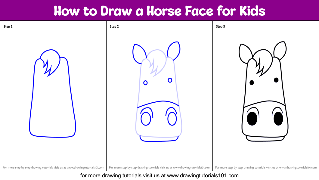 How to Draw a Horse Face for Kids Printable Step by Step