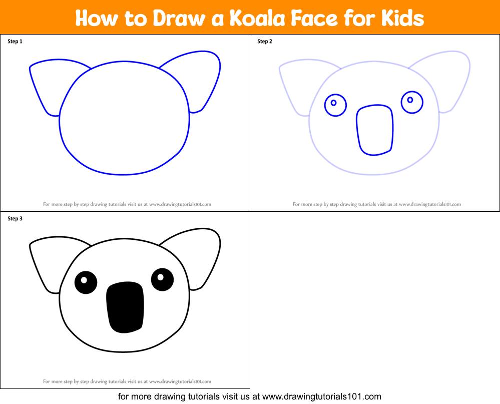 How to Draw a Koala Face for Kids Printable Step by Step