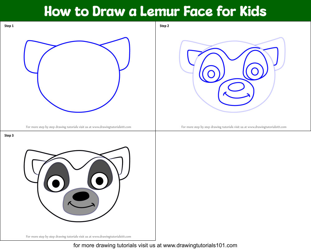 How to Draw a Lemur Face for Kids Printable Step by Step