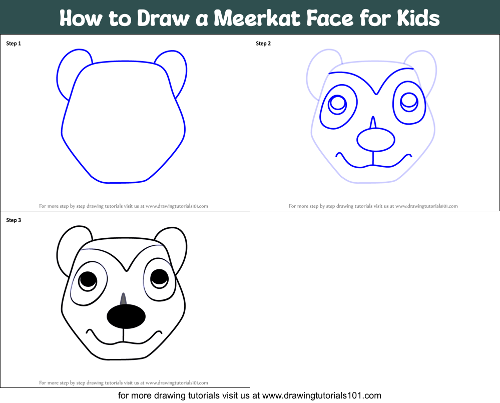 How to Draw a Meerkat Face for Kids Printable Step by Step