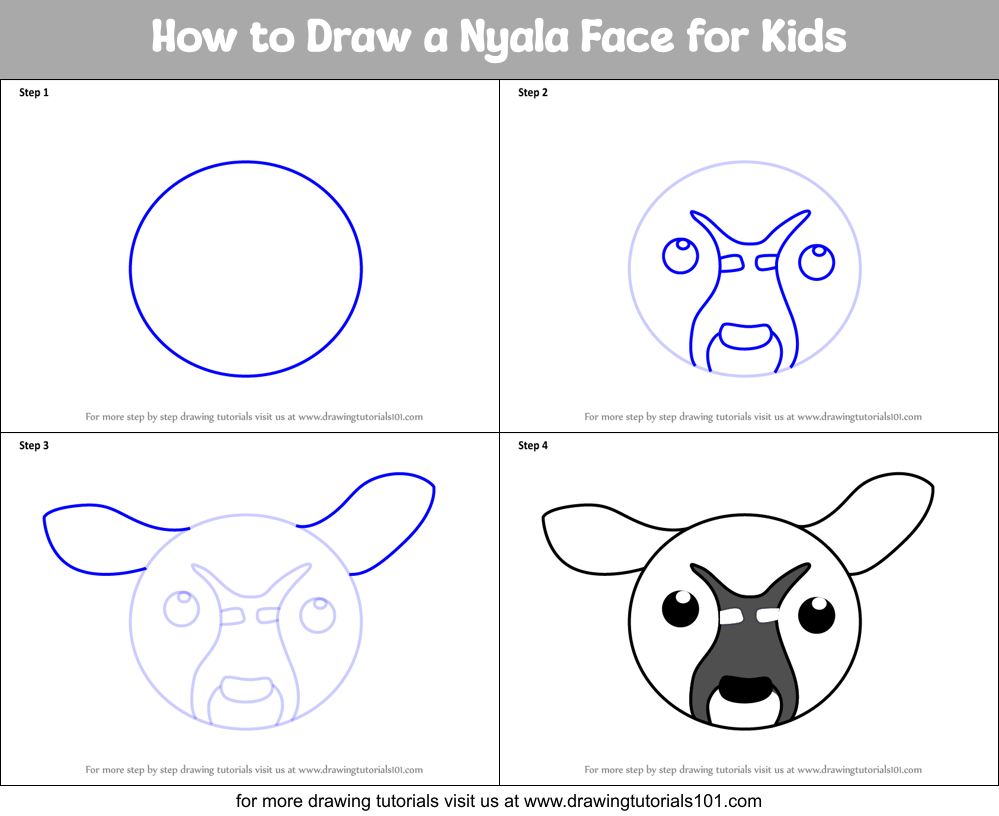 How to Draw a Nyala Face for Kids Printable Step by Step