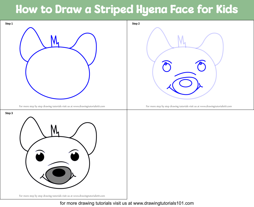 How to Draw a Striped Hyena Face for Kids Printable Step by Step