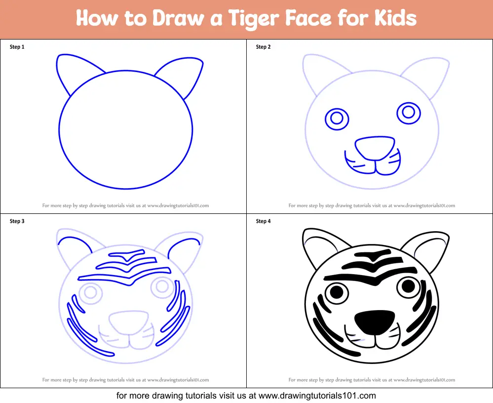 How To Draw A Tiger Face For Kids Printable Step By Step Drawing