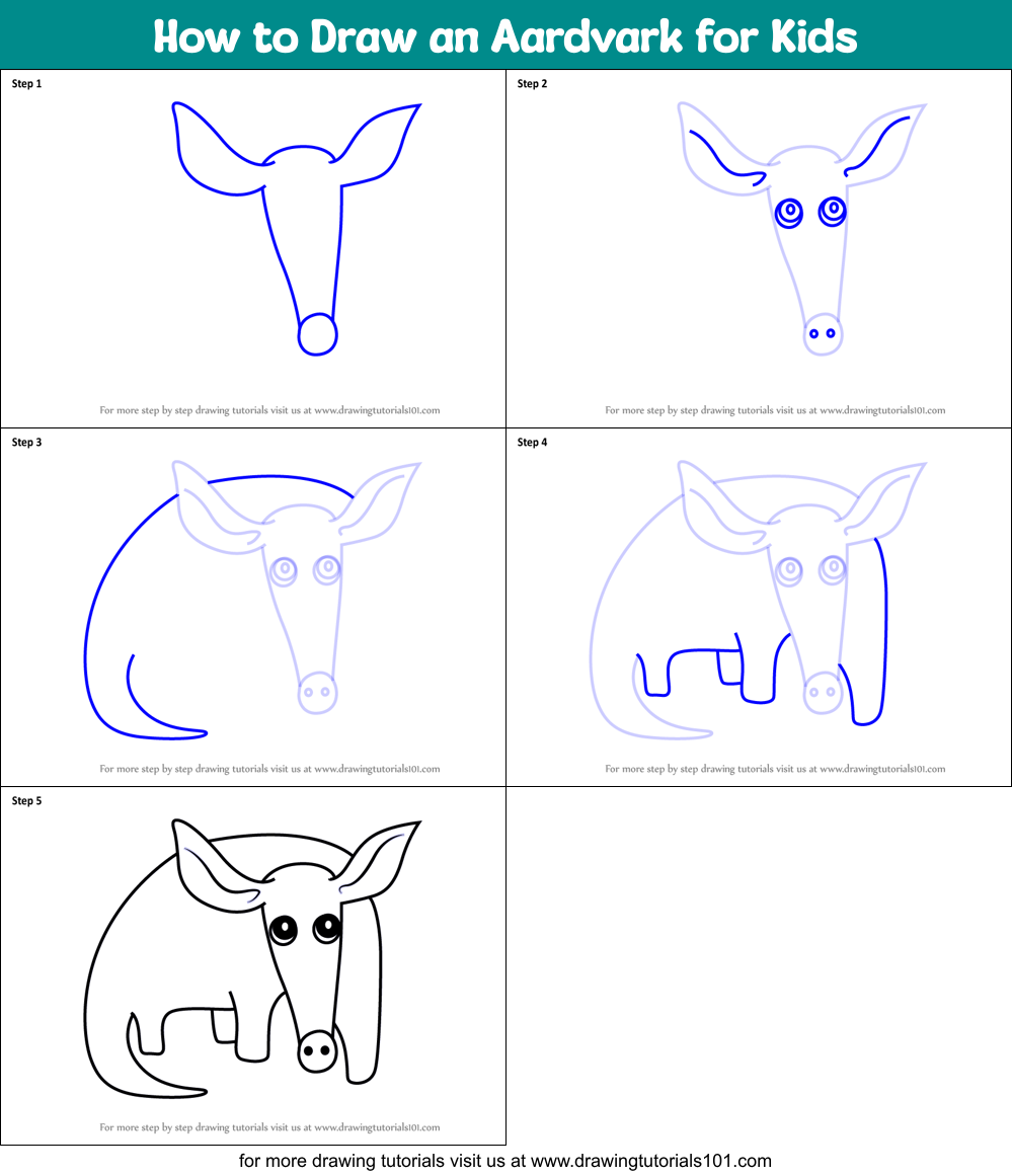 How to Draw an Aardvark for Kids Printable Step by Step