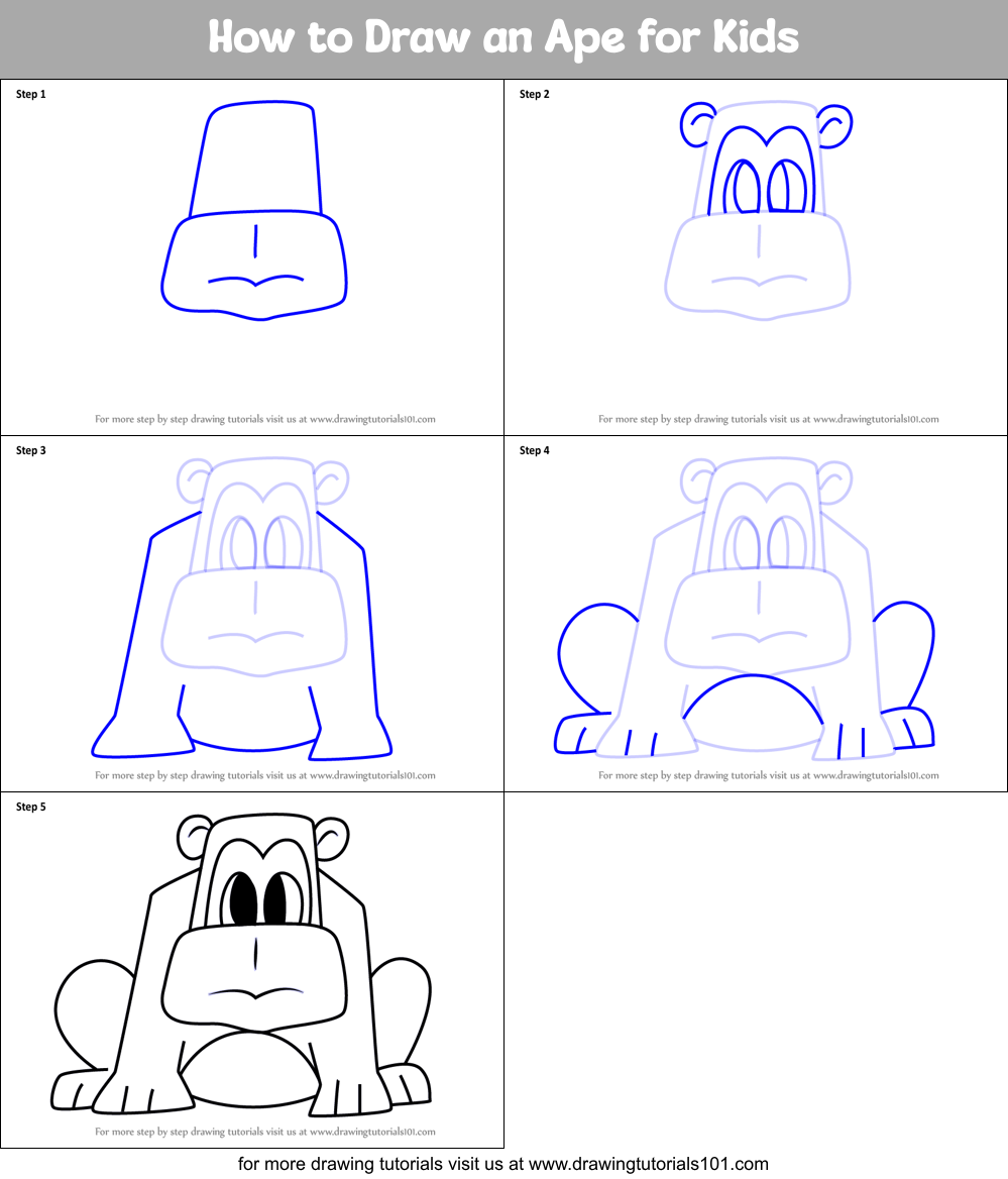 How to Draw an Ape for Kids Printable Step by Step