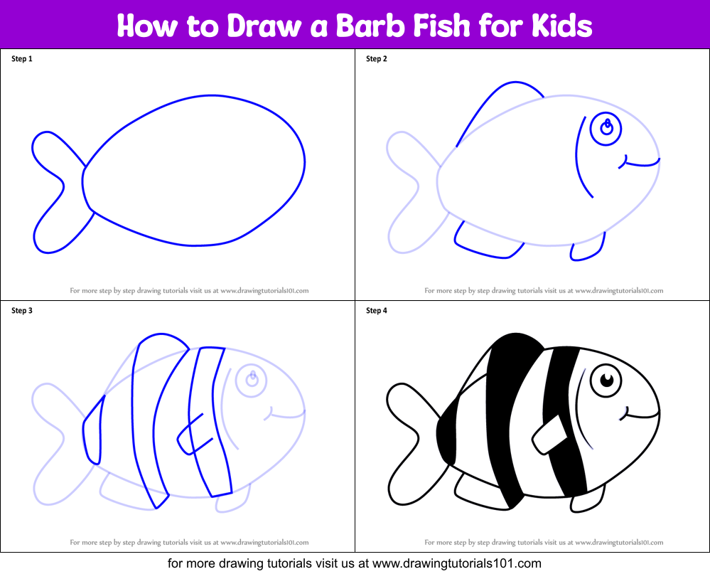 How to Draw a Barb Fish for Kids Printable Step by Step