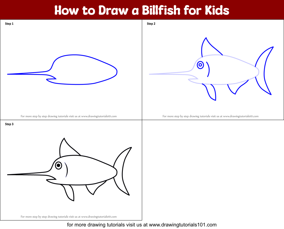 How to Draw a Billfish for Kids Printable Step by Step