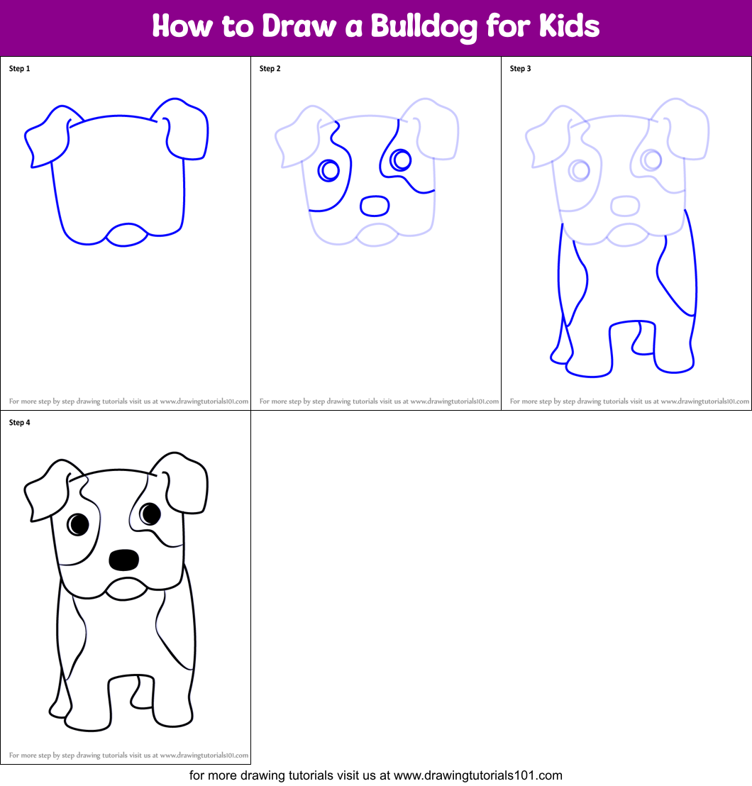 How to Draw a Bulldog for Kids Printable Step by Step