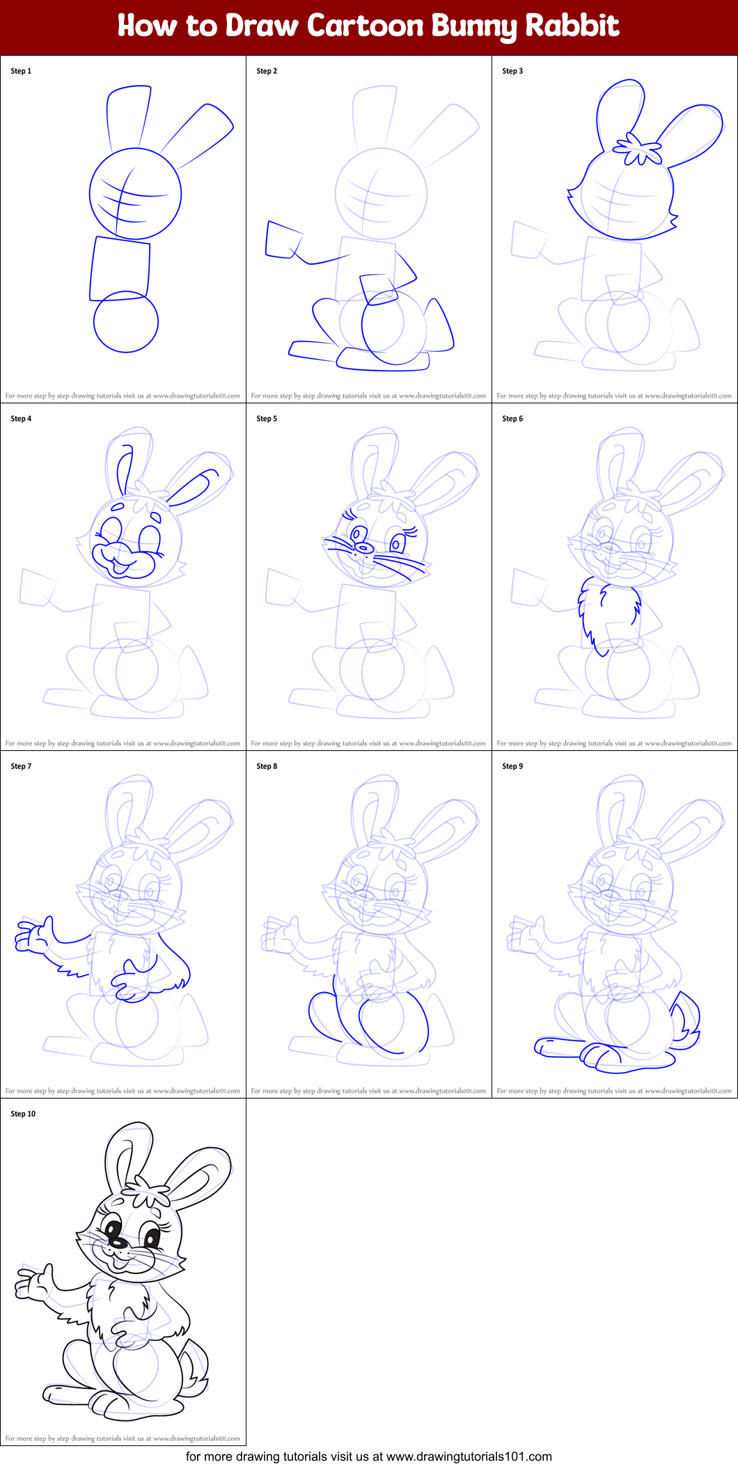 How to Draw Cartoon Bunny Rabbit Printable Step by Step