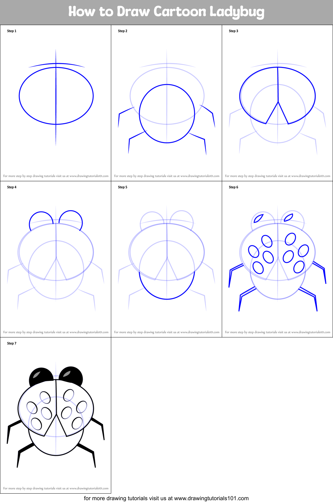 How to Draw Cartoon Ladybug Printable Step by Step