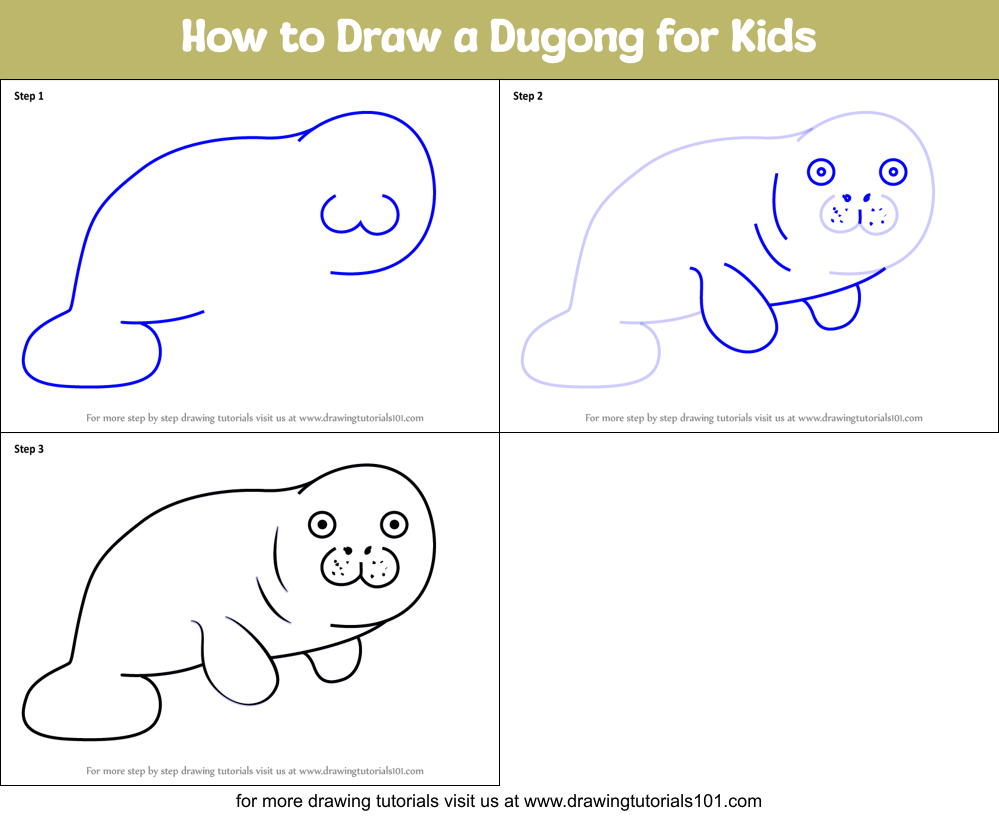 How to Draw a Dugong for Kids Printable Step by Step