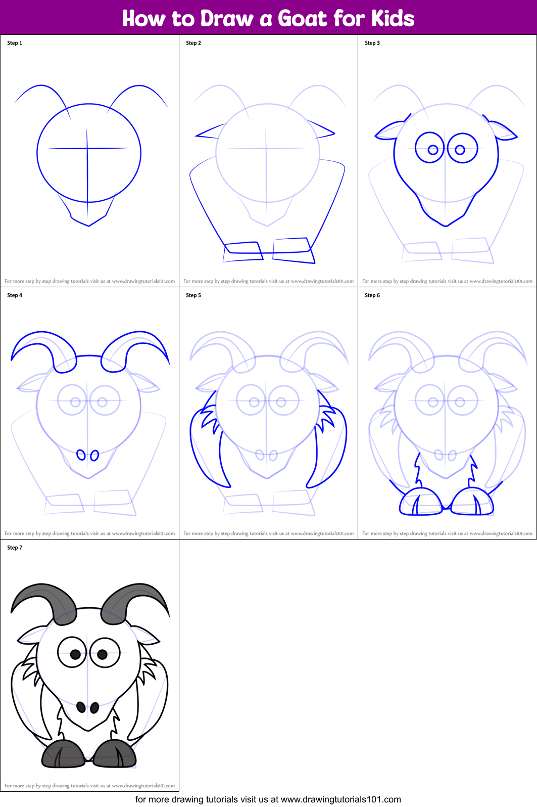 How to Draw a Goat for Kids Printable Step by Step