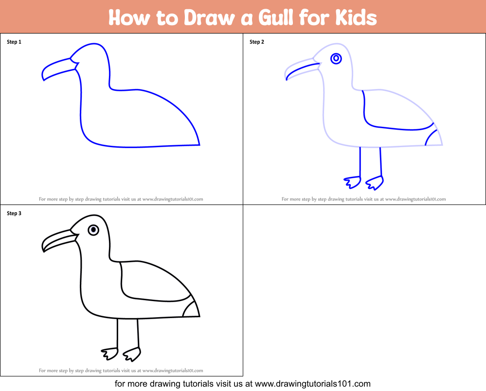 How to Draw a Gull for Kids Printable Step by Step