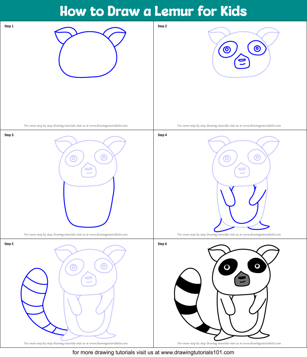 How to Draw a Lemur for Kids Printable Step by Step