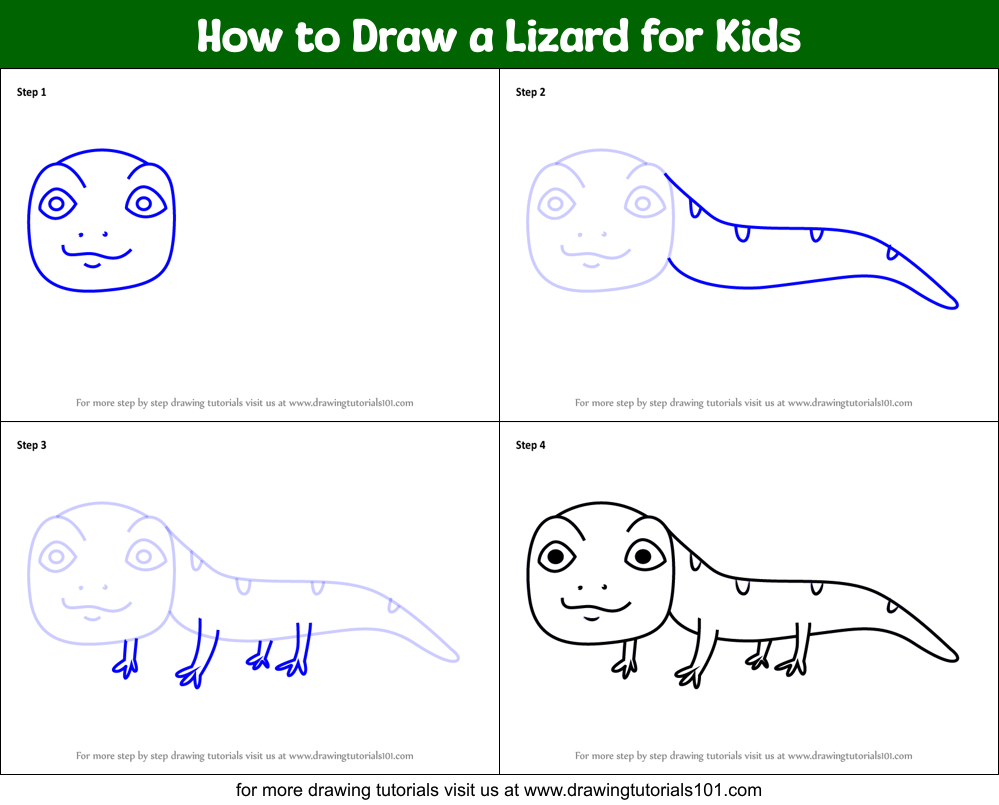 How to Draw a Lizard for Kids Printable Step by Step