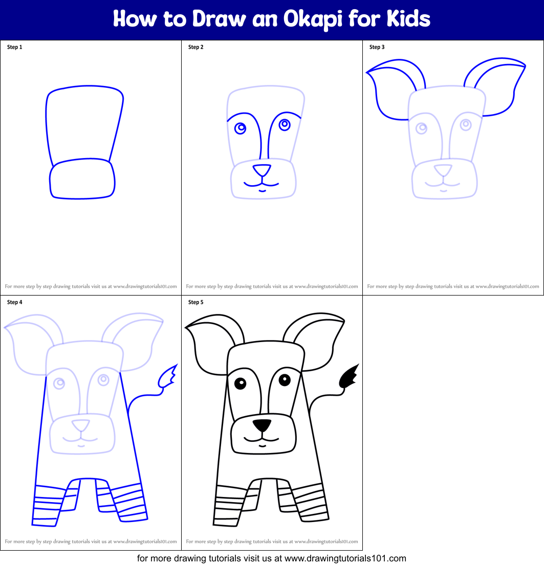 How to Draw an Okapi for Kids Printable Step by Step