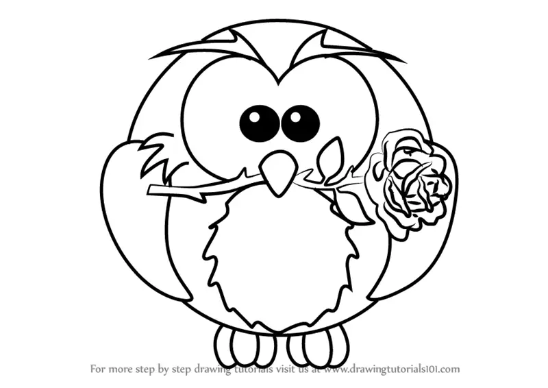Learn How to Draw Owl with Rose (Animals for Kids) Step by Step : Drawing  Tutorials
