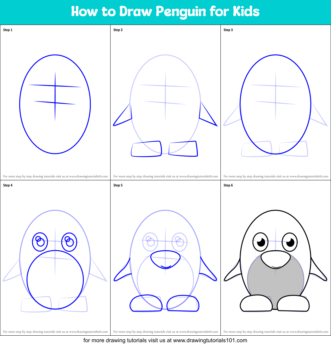 How to Draw Penguin for Kids Printable Step by Step