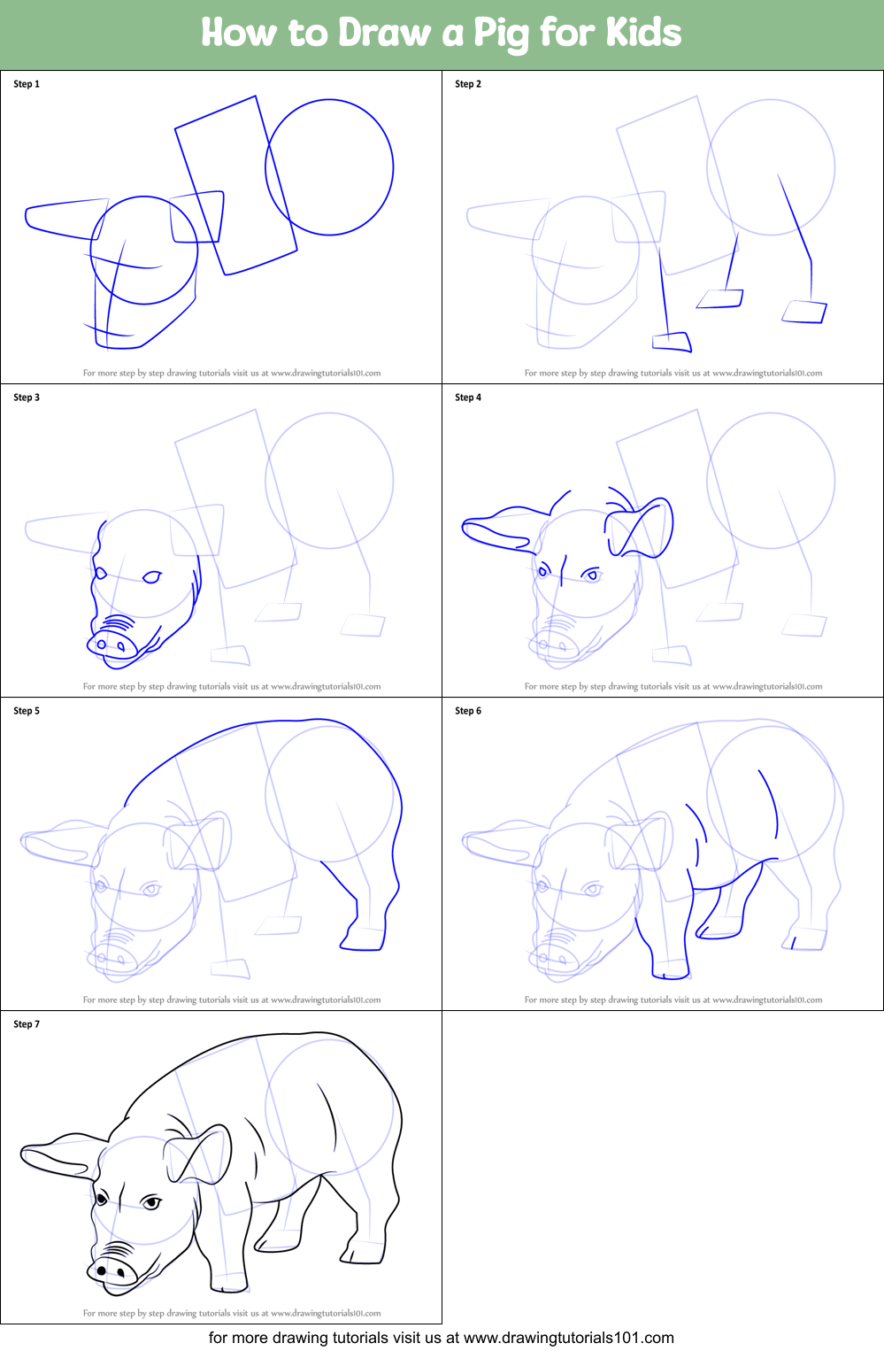 How to Draw a Pig for Kids Printable Step by Step