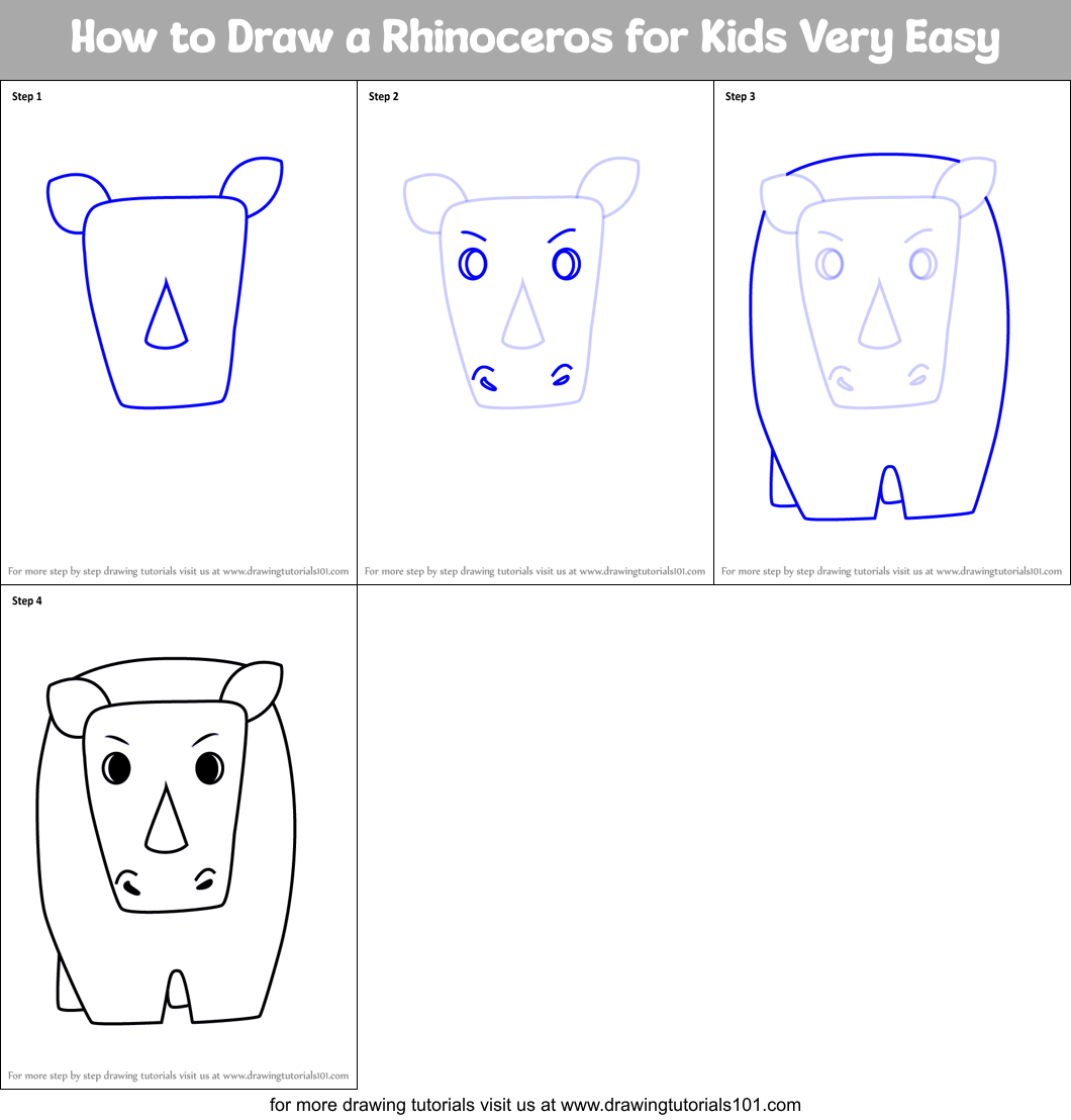 How to Draw a Rhinoceros for Kids Very Easy Printable Step by Step